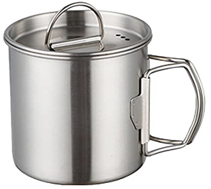 Tyenaza Stainless Steel Camping Cup Pot - Foldable Handle, Lid with Scale - Great for Outdoor Camping, Hiking, Backpacking(350ml)