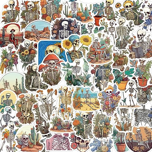 Artistic Skeleton Stickers for Laptop (50 PCS),Gift for Children Teens Adults Girl Boys,Waterproof Stickers for Water Bottle,Skeleton Vinyl Stickers for Scrapbook,Skateboard,Bike,Phone,Dairy