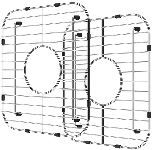 2 Stück Küchenspüle Gitter 304 Edelstahl Spülbeckenschutzgitter Doppelschüssel Spüle Boden Gitter mit R50 Ecke Große Spüle Schutz Gitter Multifunktionales Geschirr Abtropfgitter für Spüle 34 x 30 cm