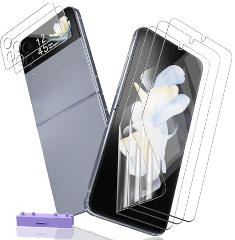 Zerrshoo Protector Pantalla para Samsung Galaxy Z Flip 4 Película de flexible 3 Piezas y Galaxy Z Flip 4 Cristal Templado Protector Pantalla de Cámara 2 Piezas, HD Trasparente para Z Flip 4 Protector