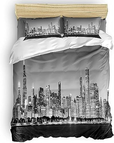 Bettwäsche 140x200 New York, Winter Weiche Mikrofaser Bettwäsche-Set New York Bettbezug und 2 Kissenbezug 80x80 cm, 3 teilig Bettwaren 3D Bettbezüge Set