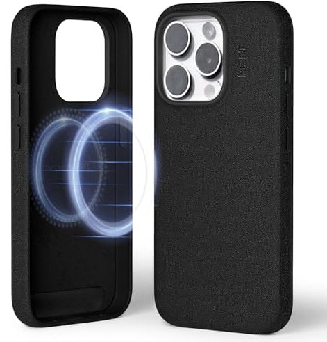 MOFT Magnetic Case for iPhone 14 Pro Compatible with MagSafe, MOVAS Vegan Leather Case Cover, Touch Sensation, Color Retention, Scratch & Stain Resistant, Easy to Clean, Jet Black
