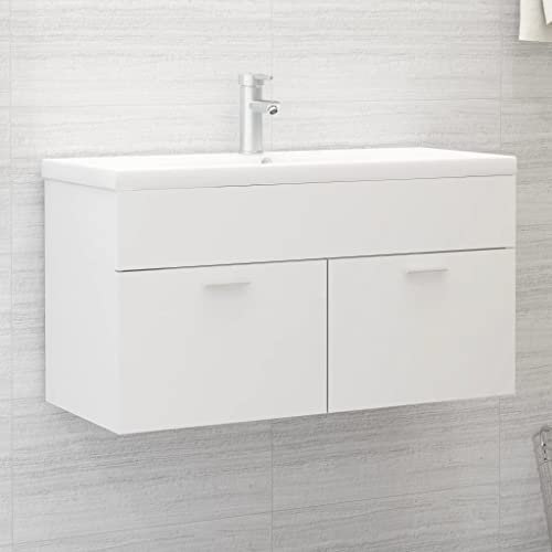 RAUGAJ Conjunto de muebles para fregadero blanco 90 x 38,5 x 46 cm, muebles de madera de ingeniería
