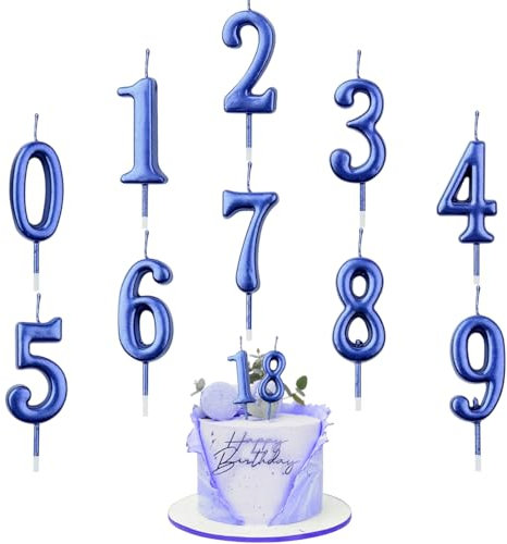 Geburtstag Zahl Kerzen,10 Stück Kuchenkerzen,Nummer 0 bis 9,Cake Topper Dekoration für Geburtstagsfeier (Blau)