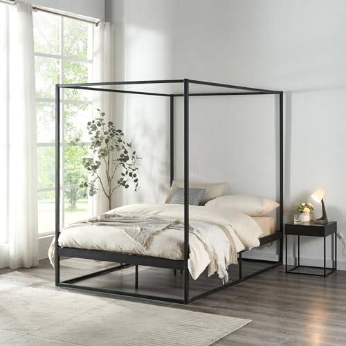 [en.casa] Letto a Baldacchino Letto 1 Piazza e Mezza 120 x 200 cm Struttura Rettangolare in Metallo Nero Stile Classico