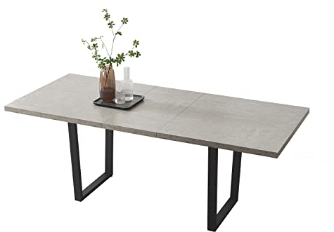 JIEXI Moderner Esstisch für 6–8 Personen, ausziehbarer Tisch mit hoher Härte für platzsparend, Metallrahmen, Bauernhaus, rechteckig, Küchen-Esstisch für Zuhause, Familie (Tisch)