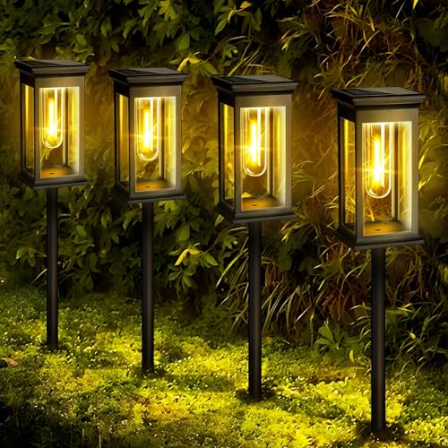 Lampade Solari per Giardino Esterno, Luci Moderne in Confezione da 4, On-Off Automatiche, Decorazione Impermeabile IP65 Bianco Caldo per Prato, Cortile