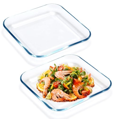 NUTRIUPS 2 Pack 9 Inch Glass Dinner Plates, Tempered Glass Pasta Salad Plate Set For Kitchen, Glass Serving Plates, Dinnerware Dish Set, Dishwasher & Microwave Safe, Clear
