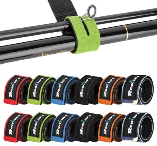 Realure 12 Stück Angelrute Klettverschluss 6 Farben Riemen Einstellbar Neopren Krawatten Riemen Elastische Angelrute Gürtel Krawatten für Feste Angelruten Gear Strap Spinnrute Meer Rute Feeder Rute