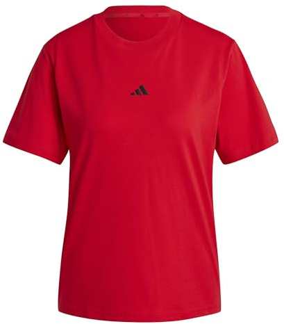 Adidas Damen Essentials SMALL Logo Cotton T-Shirt, Pure Ruby/Black, XL