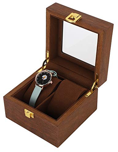 Tissting Caja De Reloj De Madera 2 Ranuras 4.7x4.7x3.1 Pulgadas - Estuche De Transporte Para Relojes De Pulsera, Diseño Cuadrado Con Cerradura, Ideal Para Mujeres Y Hombres, Portátil Y Elegante