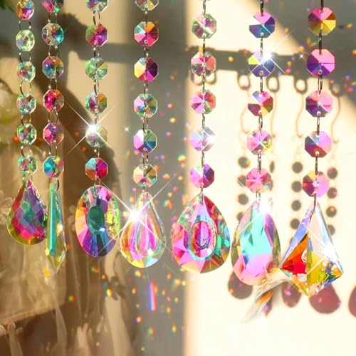 6 Piezas Atrapasoles Cristal Colgante,Atrapasol de Cristal Prisma,Arcoiris Crystal Suncatcher,Colgantes de Cristal para Jardin,Atrapasoles de Cristal Colores para decoración de Ventanas,Hogar,Jardín