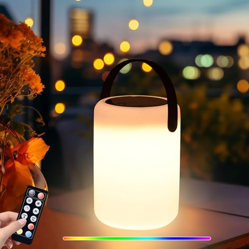 Lergas Solar Tischlampe Outdoor, LED Tischlampe Kabellos mit 8 Farben Dimmbar, IP44 Wasserdicht Outdoor Tischlampe Solar und USB Aufladbar, Solarlampen für Außen Tisch, Camping, Garten, Balkon (A)