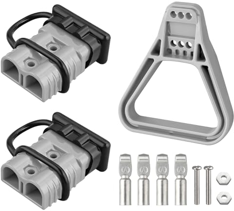 eSynic 2Pcs Battery Connector for 175Amp Anderson Connector Kit 175A Quick Connect Plug 600V Jumper Cables Connector with Handle and Anderson Plug Cover for Camper Car Recovery Winch Trailer (Grey)