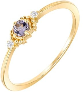 KnBoB 9K Gold Ring für Damen, Tansanit mit Zirkonia Vintage Zart Stapelbar Echtschmuck Edelstein Eheringe Größe 47 (15.0)