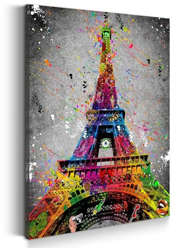 Street Art Eiffelturm, Paris Wandbild Leinwandbild Kunstdruck XXL Deko Größe 80x120x4cm