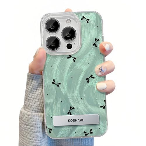Tybiky Compatible with iPhone 13 Shiny Laser Mobile Phone Case for Girls Shockproof PC Case Full Screen Arches Colour Stars Feather Yarn Case with Metal Stand Bumper Cover for iPhone 13, Full Screen