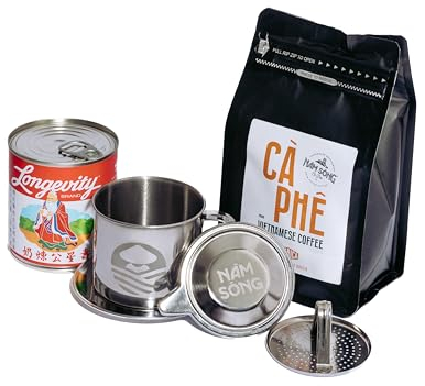 Nam Song Vietnamese Phin Filter Coffee Maker Set with Dairy Condensed Milk