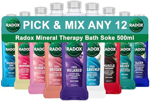 Pick and Mix Any 12 Radox Mineral Therapy Bath Soak with Nature Inspired Unique Blend of Herbs for Men and Women pH Skin Neutrally Blended for All Skin Types Body Cleanser, 500 ml