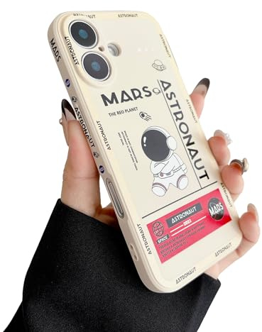 Yonds Queen für iPhone 16 Niedliches Hülle, Cool Cartoon Astronaut Space Rakete Mond Design Stilvoll Stoßstange TPU rutschfeste Stoßfeste Schutzhülle (iPhone 16, Weiß)