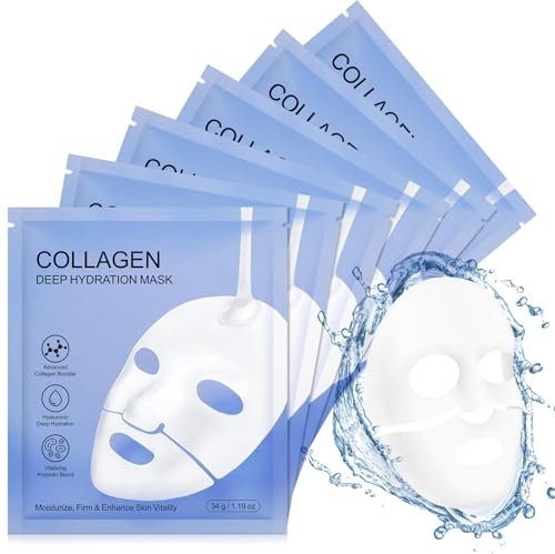 Maschera Idratante Viso, Collagen Mask Overnight Viso Mask, Overnight Firming Mask, Anti Wrinkle Lifting Mask Maschera viso al bio-collagene,per il Collagene,Film di collagene puro(6 Pezzi)