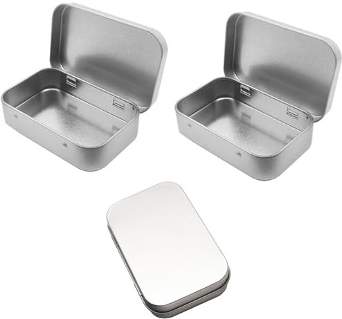 Dwensuccess 3Pcs Portable Rectangular Tin Cans Travel Small Metal Storage Tins Empty Hinged Metal Tins Containers for Pill, Earphone, Charging Cables