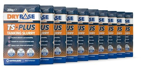 Drybase TS-PLUS Tanking Slurry (20kg x10) | Cementitious Waterproofing Internal/External Damp-Proofing Treatment | Frost/Heat-Resistant Damp & Salt Barrier | Breathable Coating