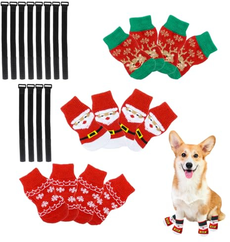 Qaziuy 6 Pairs Christmas Dogs Socks, Anti Slip Dog Socks Pet Paw Protectors Winter Warm Puppy Socks with Grips Dog Slippers Cute Dog Sock Pet Supply for Small Medium Dogs Indoor Outdoor Walking