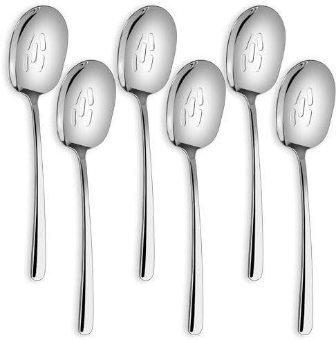SOLEADER Extra Large Slotted Spoons for Cooking,12 Inch Stainless Steel Slotted Spoon, Slotted Cooking Spoon,Serving Spoon,Buffet Serving Utensils,Spoons Silverware,Pack of 6