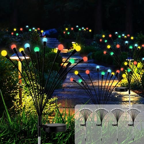 Cnulenzt Lot de 4 guirlandes lumineuses solaires d'extérieur, 10 LED, étanches IP65, pour jardin, terrasse, arbustes, décoratives (multicolore)