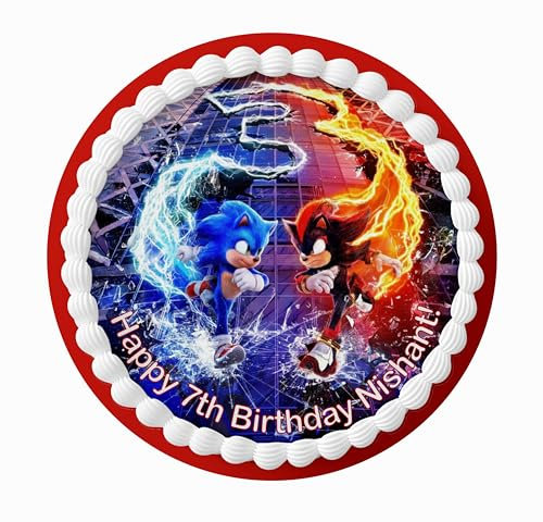 Sonic (Hedgehog) 3 Movie Personalised Edible Icing Cake Topper - Round, Costco, Rectangle and Matching Cupcake Toppers, Birthday Decoration (1. Round)