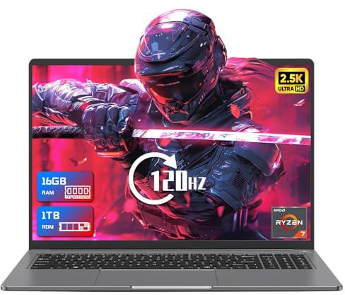 Laptop Gaming 16inch 2.5K IPS, Laptop Computer 16GB DDR5 1TB SSD AMD Ryzen 7 7840HS Processor(Up to 5.1GHz), Traditional Laptop PC Wifi6 BT5.2 USB3.1*3 HDMI*1 Audio Port*1 Cooling System For Games