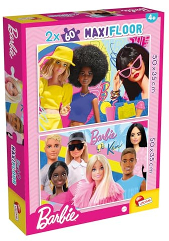Lisciani - Puzzle Barbie MaxiFloor DF - Puzzle 2 x 60 Teile - Doppelseitig für Kinder ab 4 Jahren - Rückseitige Bemalung - Format 50x35 cm - Kreative Aktivität - Geschenkidee zum Geburtstag