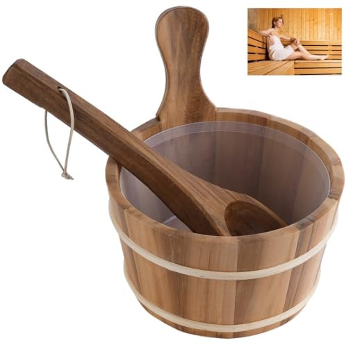 Handgefertigter Zedern-Sauna-Eimer mit Kunststoffeinsatz und Schöpflöffel, natürliches Holzfass, 3,5 l Fassungsvermögen, ideal für Sauna, Spa und Bad