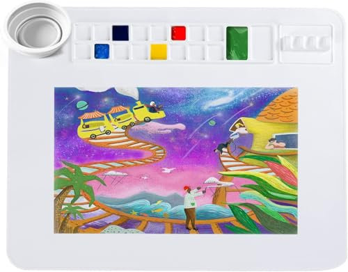 Silikon-Malmatte für Kinder, Kunsthandwerksmatten mit abnehmbarem Becher, 50x40cm Kleinkind-Malmatte, Wasserfarbenmatte Lehmkunst-Zubehör DIY-Zubehör für Malen und Zeichnen - Weiß