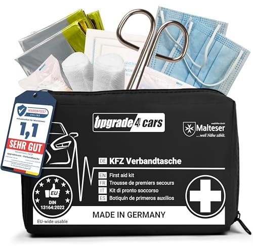 Upgrade4cars Botiquin de Primeros Auxilios para Coche, Casa, Viaje, Senderismo, etc. Bolsa Médica Completo 2025 Negro Caja Emergencia Portátil para toda Europa