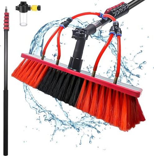 FUYAO Spazzola telescopica alimentata ad acqua per la pulizia di tetti, spazzola e palo per la pulizia dei pannelli solari, kit alimentato ad acqua con dispenser di sapone per camion, barche, autobus