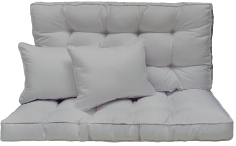 Hollywoodschaukel Auflage 120x50 cm - 2-Sitzer Set: Sitzkissen und Rückenkissen – gesteppt & dick gepolstert 10 cm – Kissen für Gartenbank, Palettenbank, Balkonbank & Terrasse – Farbe: Grau [133]