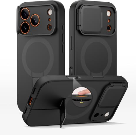 SURITCH Magnetisch hülle Kompatibel mit iPhone 17 Pro Max, Stoßfest Handyhülle Kratzfest Schutzhüllemit Kamera Steuertaste & Kameraabdeckung & verstellbarem Kickstand(schwarz)