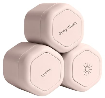 3PCS Magnetic Travel Capsules Set, Leak-Proof Silicone Toiletry Containers for Shampoo Conditioner, Portable Body Care Storage Boxes with Interchangeable Labels (Pink)