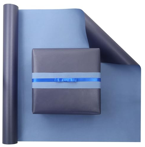 Briefpapierrolle, doppelseitig, glänzend, Dunkelblau mit mattem, hell-staubigem Blau, einfarbig, Geschenkpapier, Bastelpapier für Hochzeit, Geburtstag, Party, Geschenkzubehör, 43 cm x 10 m