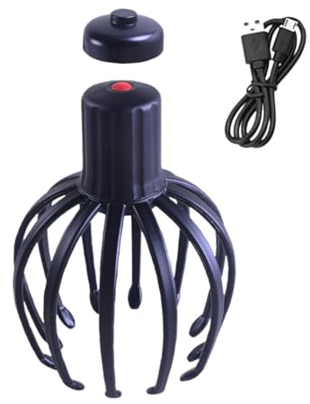 Rechargeable Head Massager - Octopus Scalp Scraper, Cordless Electric Relaxer, 12 Finger Deep Massage System, Compact Lightweight Build, Premium Hair Care Accessory, Home Office Use
