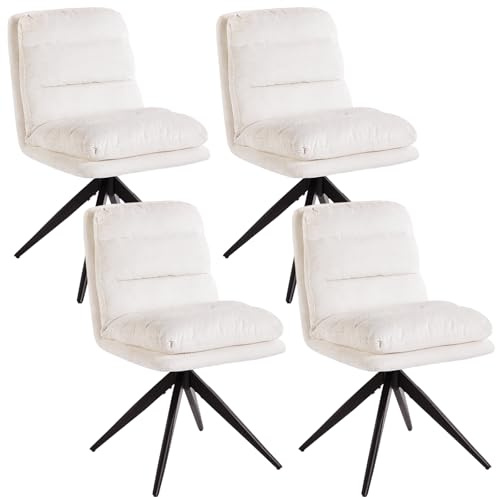 stone princess 2er Set Esszimmerstühle Drehbar: Moderne Polsterstühle aus Leinenstoff mit Metallbeinen Memory Funktion - Küchenstühle für Esszimmer Wohnzimmer (Weiß, 4er)