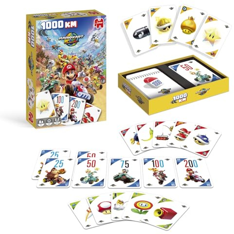 1000 KM Jumbo Mario Kart World – Kartenspiel – Familienspiel | Ab 6 Jahren – Spanische Version – Für 2 bis 6 Spieler