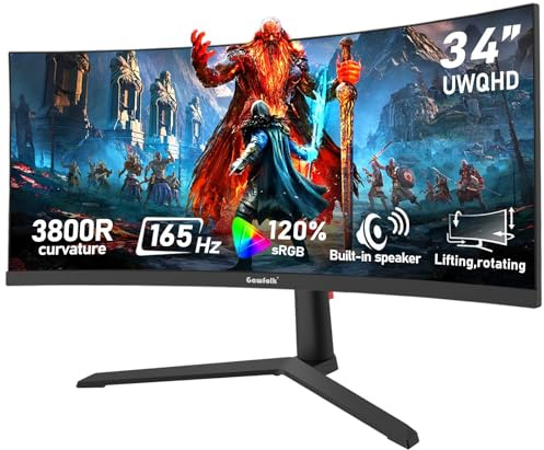 Gawfolk Monitor per computer da gioco curvo da 34 pollici Ultrawide 165Hz, schermo PC UWQHD 21:9 (3440x1440)