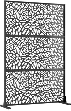 Metall Sichtschutz freistehend 188x120cm, Glasbruch-Design, Stahl Trennwand | Raumteiler; Standfuß; wetterfest; dekorativ; Outdoor & Indoor; Laserschnitt; stabil; UV-beständig; Balkon; Terrasse