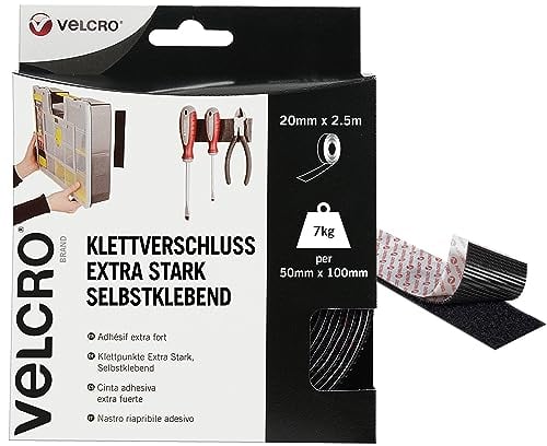 Velcro Marque Rouleau Adhésif Auto-Agrippant Industriel Très Résistant Double Face Qui Se Coupe À La Longueur Désirée Avec Crochets Et Boucles, Le Bureau Et Dans Le Garage, Noir, 50 Mm X 2,5 M
