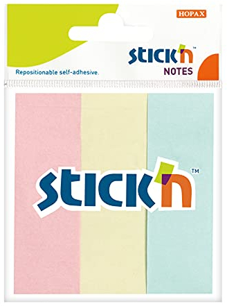 Stick´n for kids mit 150 selbstklebenden Lesezeichen 76 x 25 mm Marker zum Trennen und Sortieren von Informationen 3 Pastellfarben Material für Schule Set de 150 Marcapáginas Adhesivos bunt