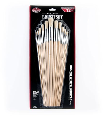 Royal and Langnickel Round Bristle Long Handle Brush Set - White (Pack of 12)