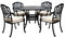 Charles Bentley Cast Aluminium Round Table And 4 Chairs Set, Black, Outdoor Table, with Four Beige Cushions, Garden, Patio, With Central Hole For Parasol, Weatherproof, Armchairs (120x120x90cm)
